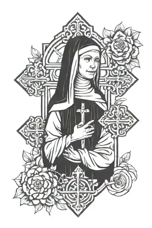 nun and cross tattoo design idea