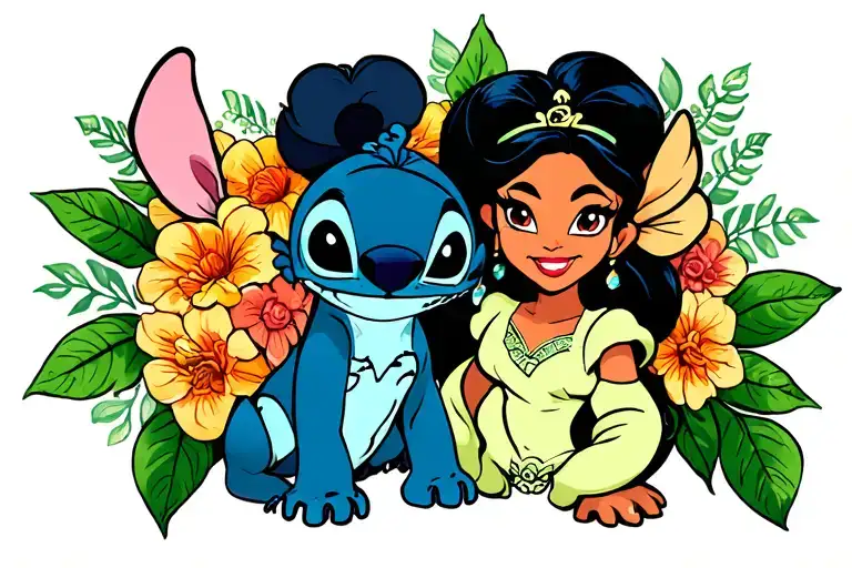 Stitch and Tiana tattoo design idea