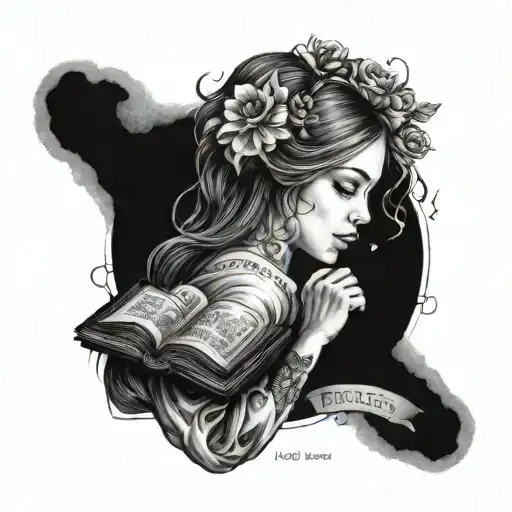 biblical tattoo drawing of the beauty of a woman with bible verse 1 Peter 3:3-4 tattoo design idea