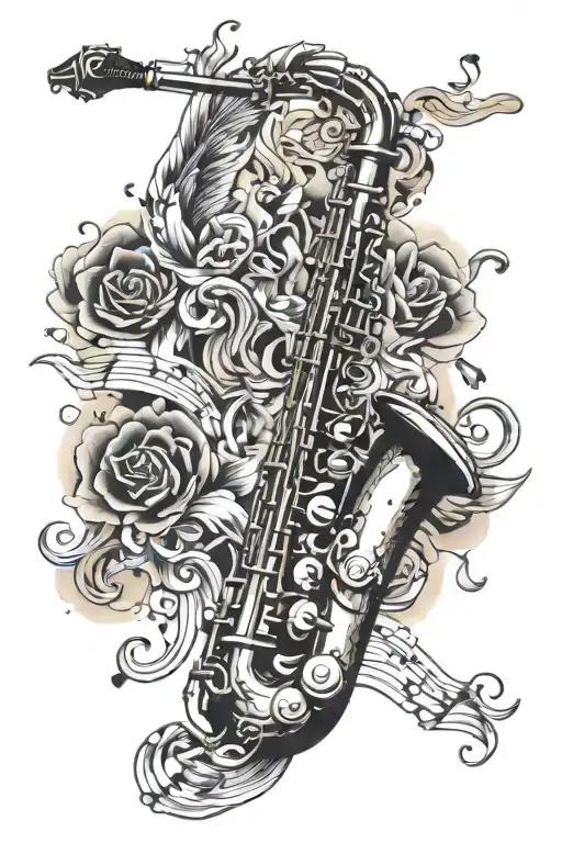 saxophone and music notes tattoo design idea