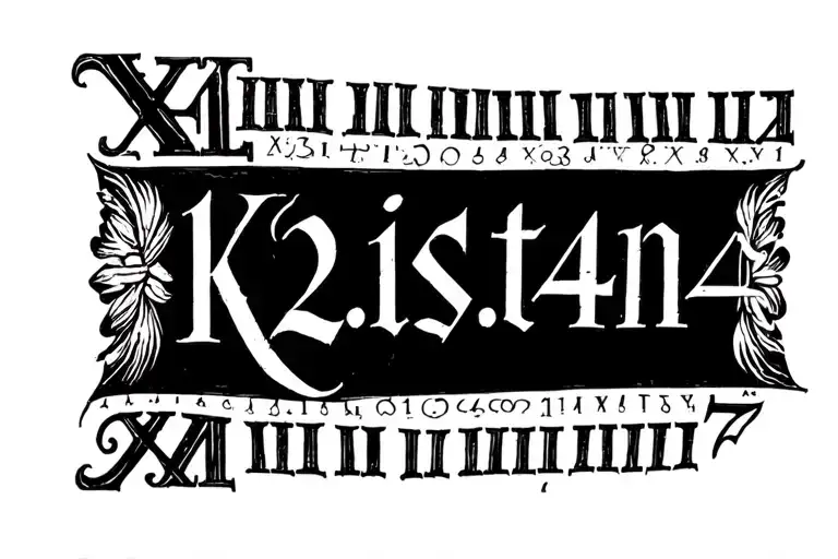 13.08.24 date in roman numerals, with 12:17 in the middle of the letters. the name "Kristian" under tattoo design idea