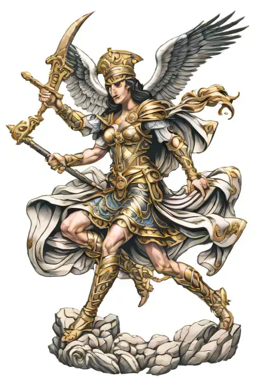 goddess athena in battle tattoo design idea