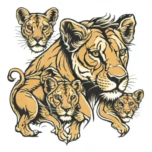 Lioness  with three cubs tattoo design idea