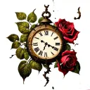 Rose broken clock family tattoo design idea