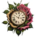 Rose broken clock family tattoo design idea