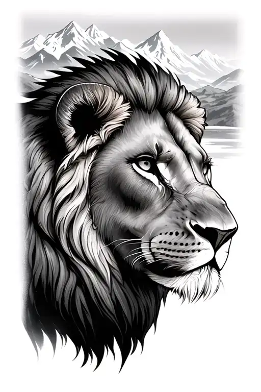 Mountains and Lion tattoo design idea