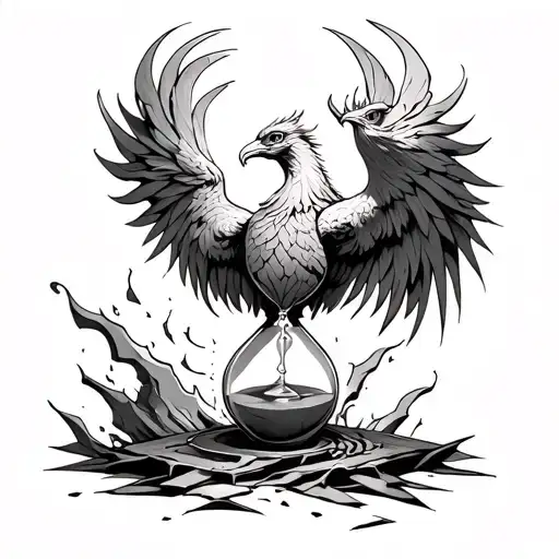 Tattoo of a phoenix that comes out of a broken hourglass tattoo design idea