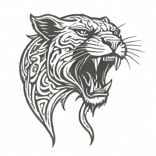 black outline of panther head with wings behind it tattoo design idea
