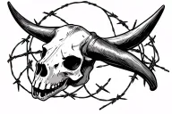 longhorn Skull With Barbed Wire tattoo design idea