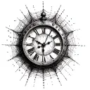 The old clock in the web stopped tattoo design idea