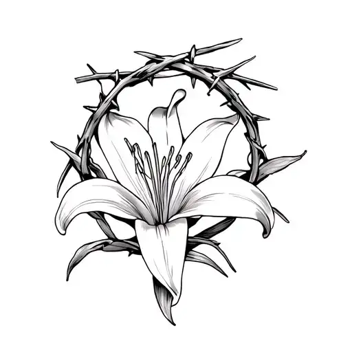 easter lily with crown of thorns wrapped tattoo design idea