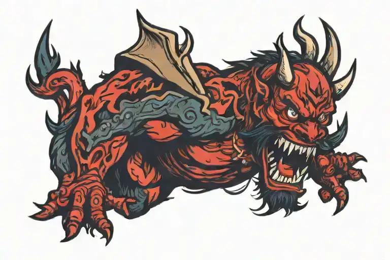 sailor jerry style devil with spread arms tattoo design idea