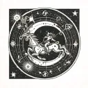 simple sagittarius  astrological sign only surrounded by moon upside down tattoo design idea