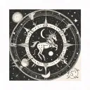 simple sagittarius  astrological sign only surrounded by moon upside down tattoo design idea