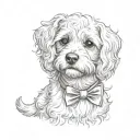 turn into cavoodle breed dog looking up the same position and side of face. with bowtie tattoo design idea