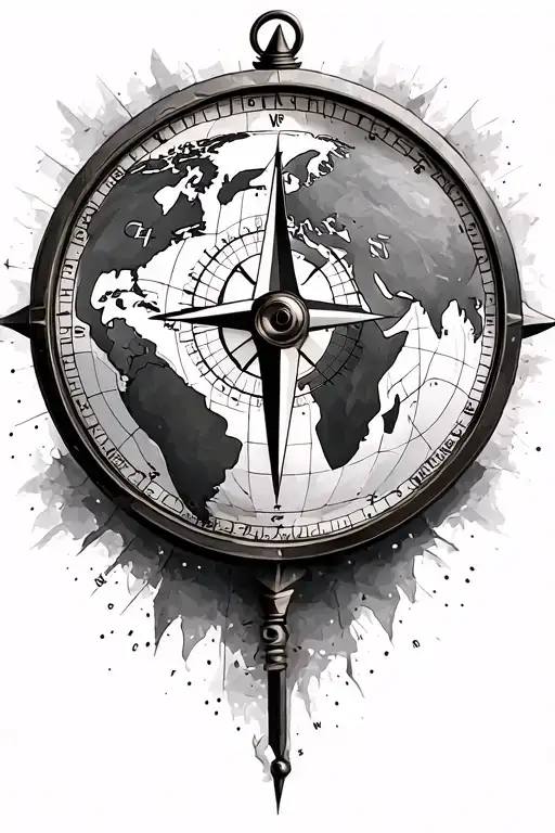 compass with a clock and world map leading tattoo design idea