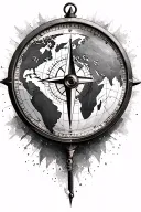 compass with a clock and world map leading tattoo design idea