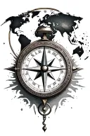 compass with a clock and world map leading tattoo design idea