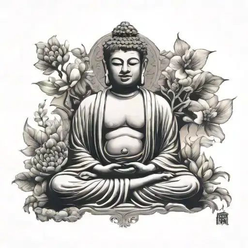 chinese ink painting, buddha, tattoo design idea