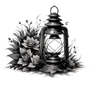 Ancient lantern placed on the floor black background tattoo design idea