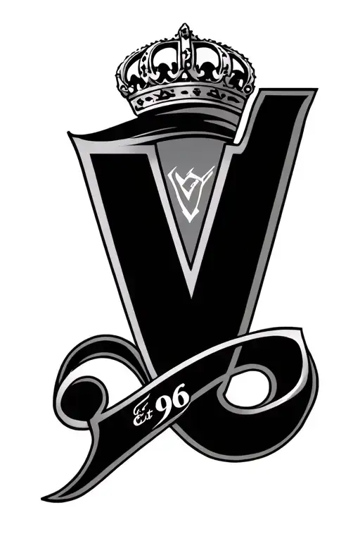 spaniard crest featuring a capital V letter with Est. 96 tattoo design idea