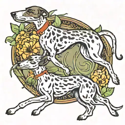 whippet chase hare meadow tattoo design idea