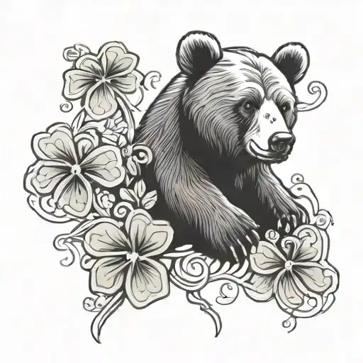 Bear 4 leaf clover tattoo design idea