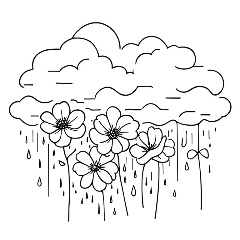 flowers, rain, clouds, healing tattoo design idea