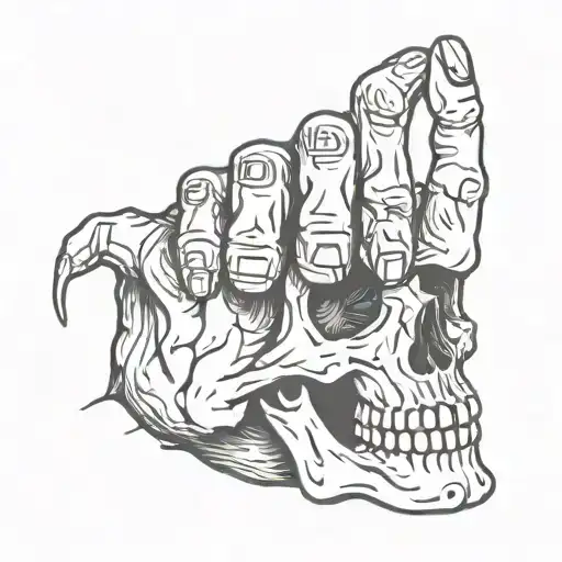 skull rock hand sign tattoo design idea