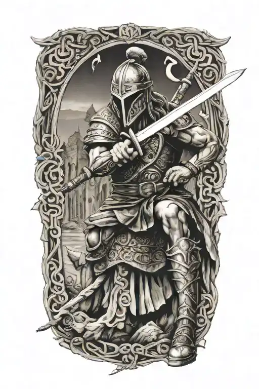 ancient Celtic warrior wielding a sword tattoo design idea