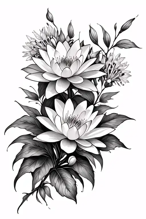 water Lilly and Larkspur on forarm half sleeve tattoo design idea