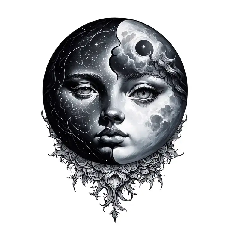 sun and moon merging together tattoo design idea