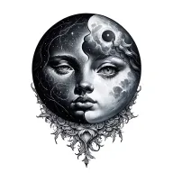 sun and moon merging together tattoo design idea