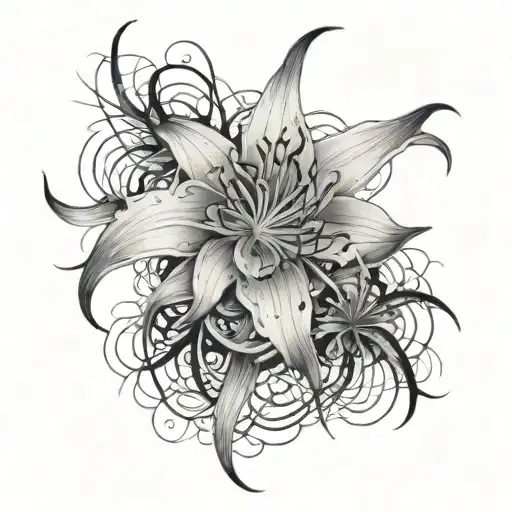 spider lilly flower with multiple spiders and covered in cobwebs tattoo design idea