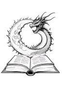 dragon flying out of open book, start, tripple moon tattoo design idea