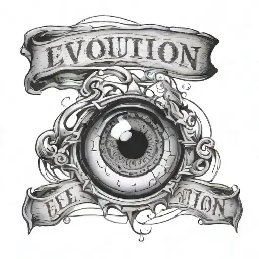 The text of the tattoo that means evolution is three-dimensional and blurry, it will bother the eyes tattoo design idea