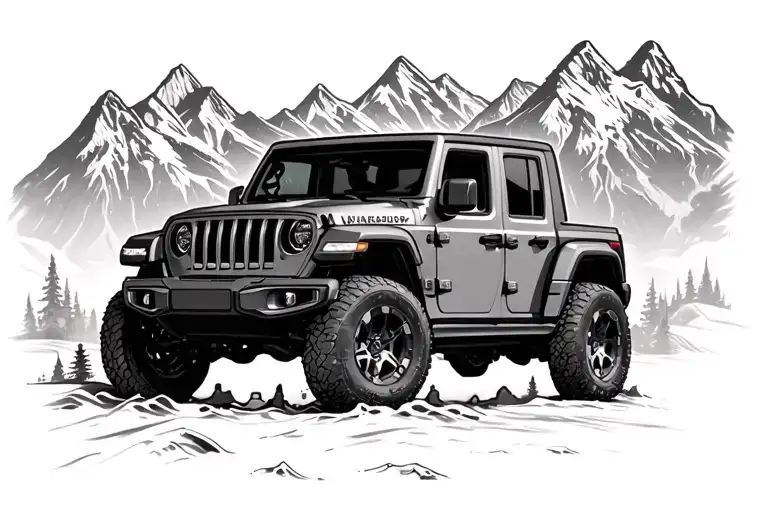 Jeep with mountains incorporate god tattoo design idea
