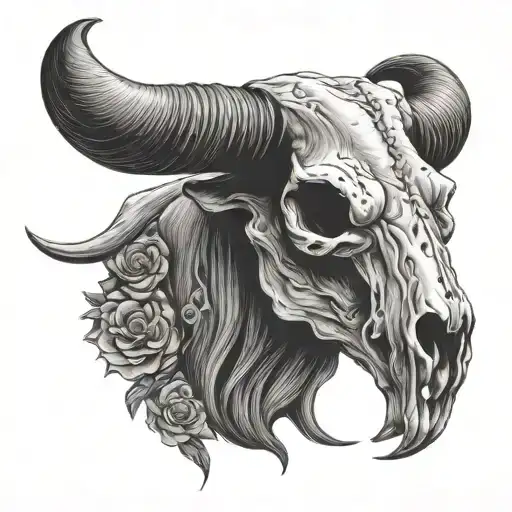 long horn bull skull tattoo design idea