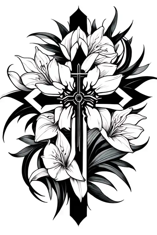 cross and spiderlily tattoo design idea