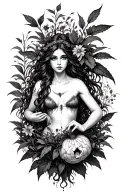 persephone surrounded by poisonous plants growing tattoo design idea