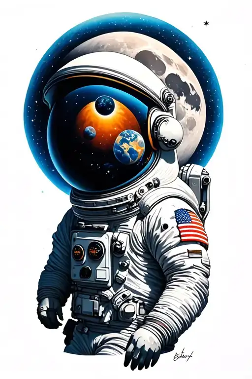 astronaut and moon tattoo design idea