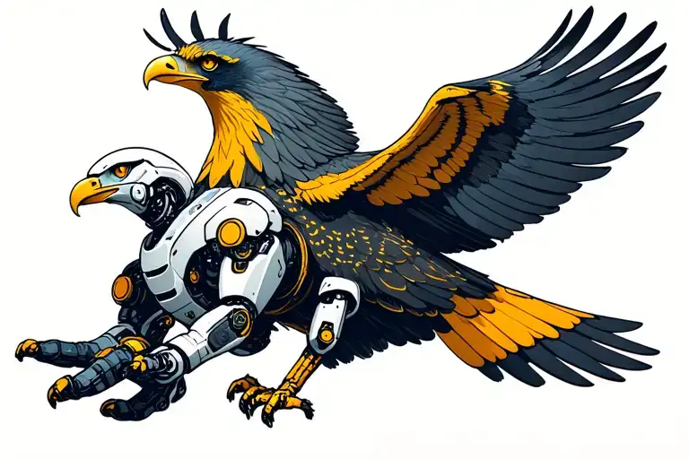 eagle with ai futuristic robotic on girl hand cute and symbolic.. make it subtle and very low in design just like soarin tattoo design idea