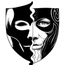 two face mask split tattoo design idea