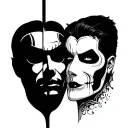two face mask split tattoo design idea