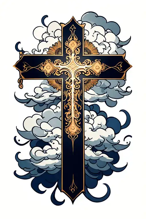 gray cloud Christian cross tattoo tattoo design idea
