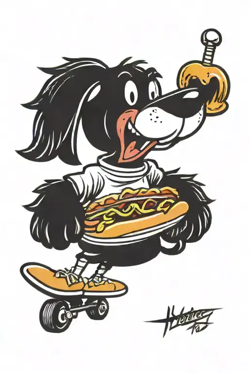 skating hotdog tattoo design idea