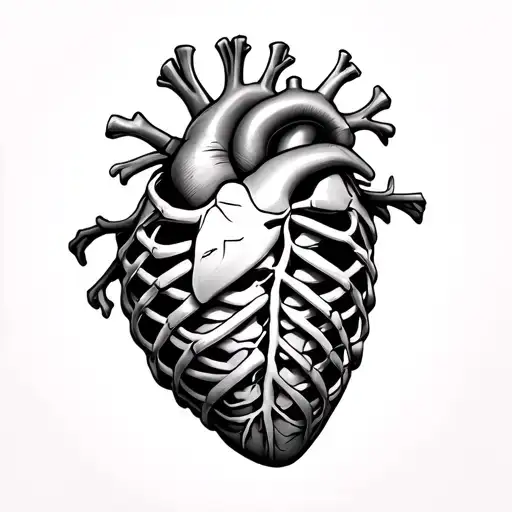 anatomical heart inside of heart shaped rib cage tattoo design idea