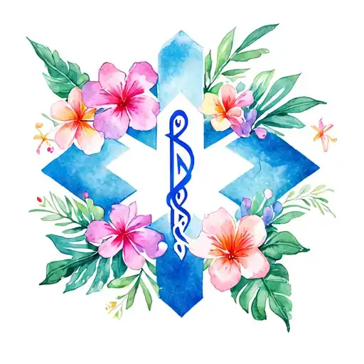 EMS star of life with Hawaiian flowers surrounding it tattoo design idea