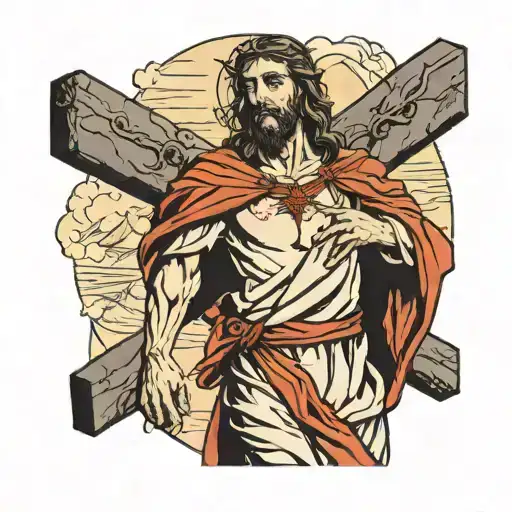 jesus walking the cross cross up a hill with the cross on his shoulder tattoo design idea