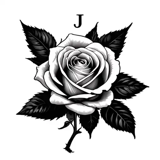 rose with a hidden J in it tattoo design idea